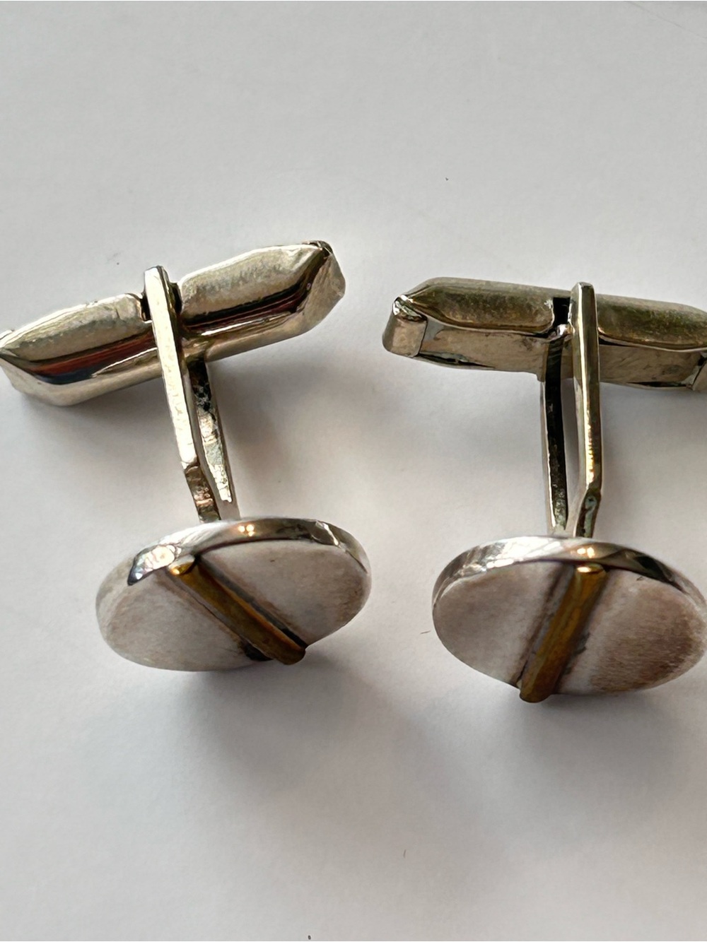 vintage Mexican modernist cufflinks made of sterling silver concave round shape